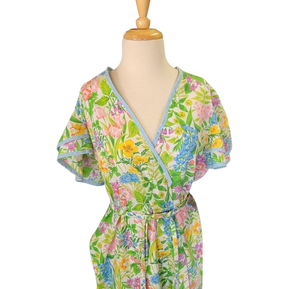 Vintage 40s/50s Floral Cotton Wrap Housedress Side Pocket L - Picture 2 of 9